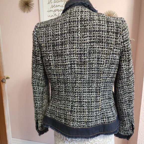 Flawless Morgan de toi unique tweed denim fringe unique jacket blazer T 40 L - Picture 6 of 13